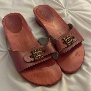Vintage Chanel wood slides